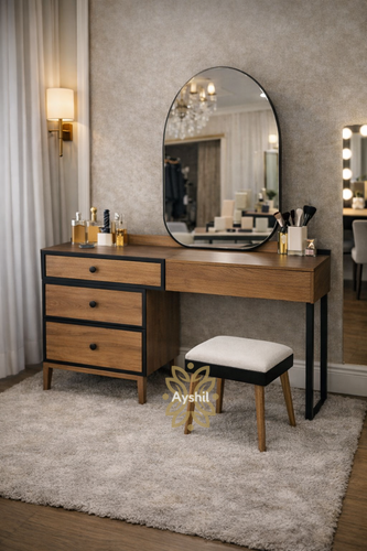 میز آرایش مدرن چوبی با آینه بیضی | شیک و خاص