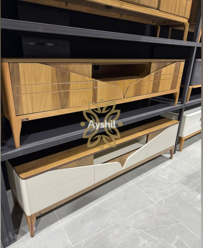 میز تلویزیون مدرن چوبی با روکش طبیعی چوب گردو