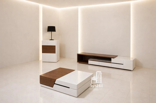 خرید میز تلویزیون دارای جلومبلی فلورانس لوکس MDF با روکش طبیعی چوب راش و بلوط | ابعاد ۱۸۰، ۲۰۰ و ۲۲۰