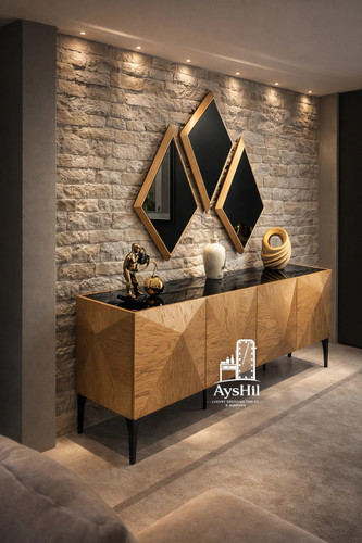 آینه کنسول چوبی لوکس مدل نارسیس | خرید آینه کنسول مدرن با ۴درب جادار و آینه دفرمه