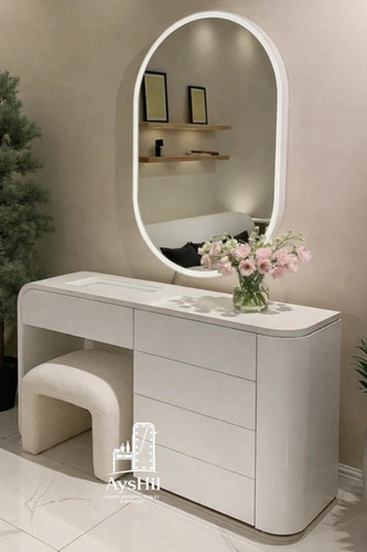 میز آرایش مدل آبنوس لوکس | خرید میز آرایش چوبی با آینه، ۵ کشو جادار و روکش طبیعی راش و بلوط برای اتاق خواب شیک و مدرن