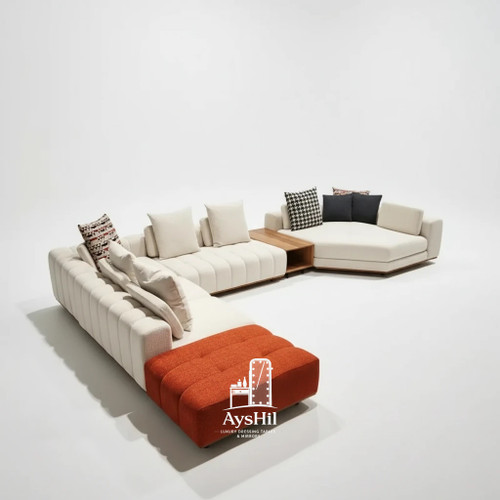 خریدو قیمت مبل ال مدل رویان با کلاف تمام چوب روس و فوم ۳۵ کیلویی یورولوکس | مبل ال مدرن با پارچه وارداتی لاکچری