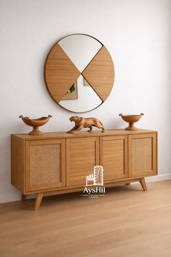 آینه کنسول مدل آیسل با روکش طبیعی چوب بلوط